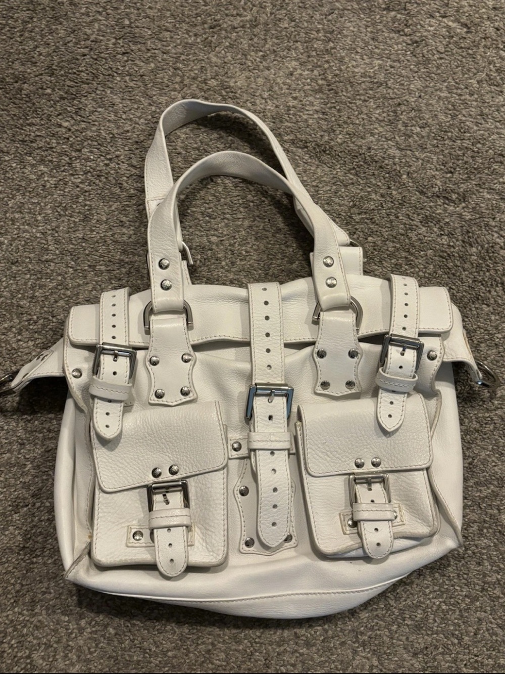 Mulberry White Leather Buckle Satchel with Stud Detail
